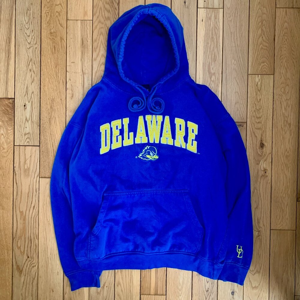 Delaware Fightin' Blue Hens Vintage Men's Large Hoodie OVB Tag Blue Embroidered